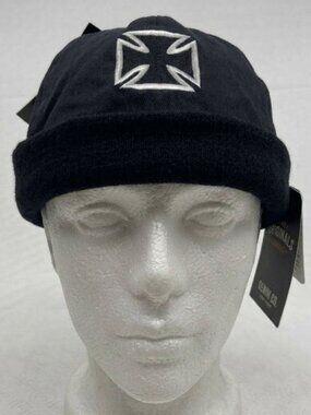 CSI Biker Beanie Hat Cotton Twill Motorcycle Bullet Cap Iron Cross One Size NEW